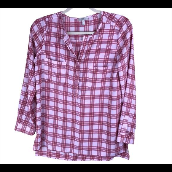 JOIE Red/Pink Nepal Windowpane Pullover Blouse Sz XS - Picture 1 of 3